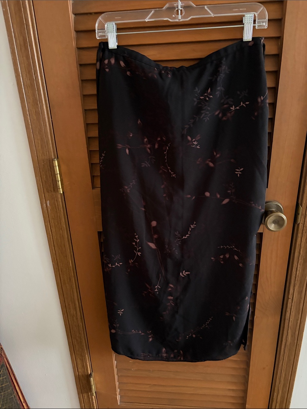 Norton McNaughton Black Midi Slip Skirt with Burgundy Floral